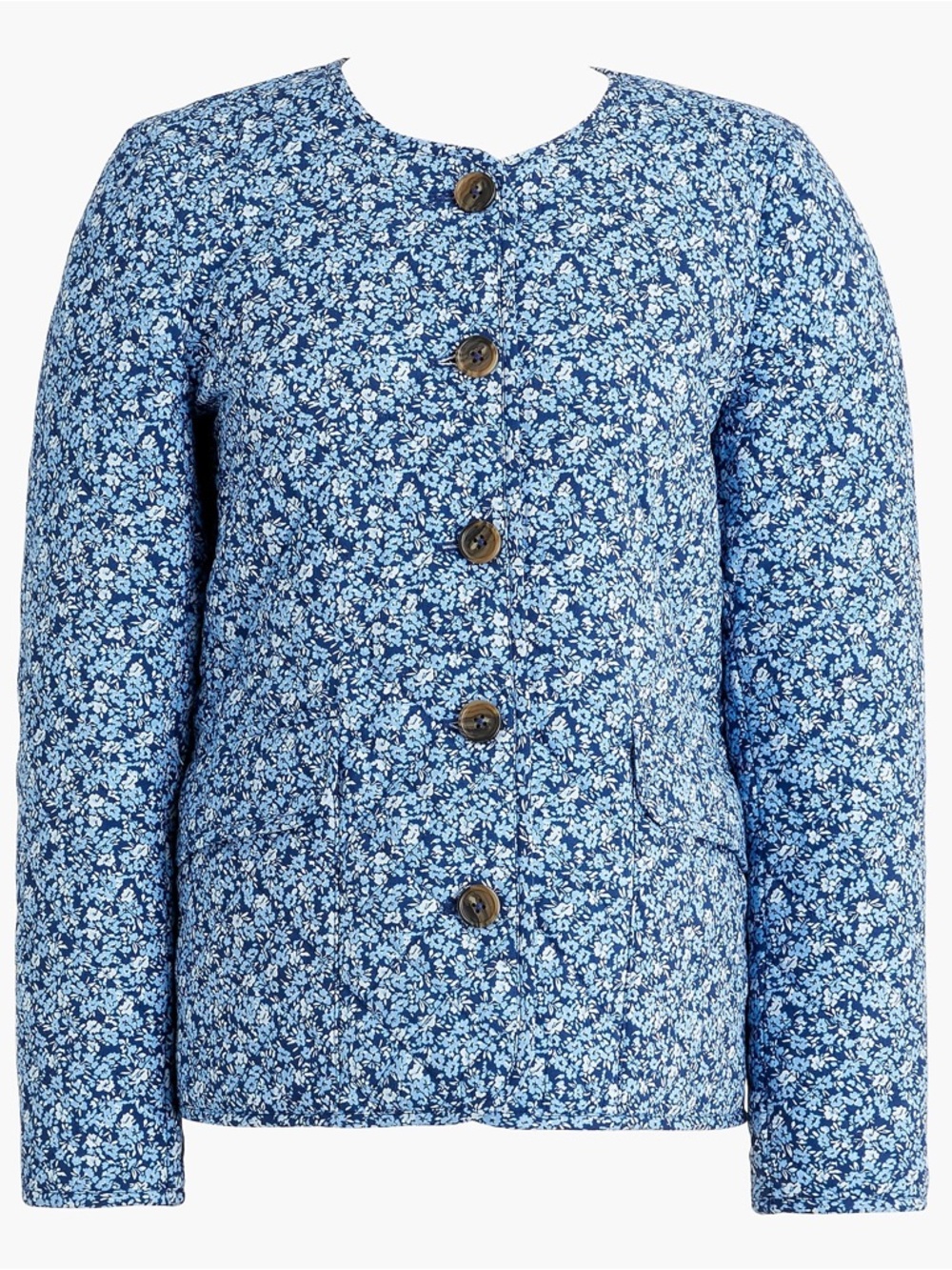 J. Crew Navy and Light Blue Floral Quilted Button Jacket